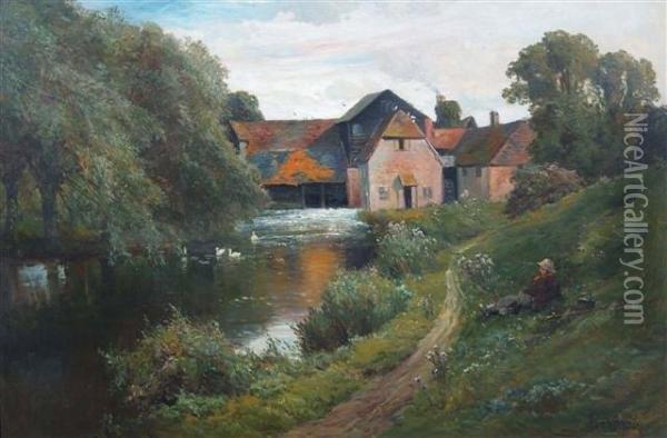 Goring Mill - Goring-on-thames Oil Painting - Alfred de Breanski