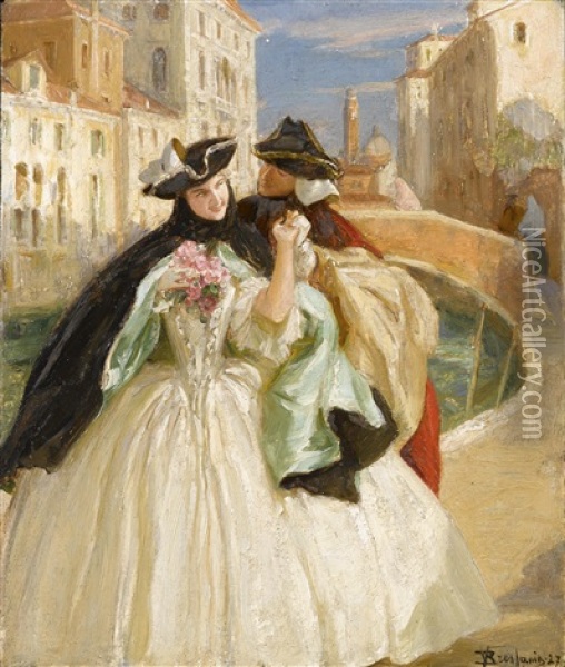 Karneval In Venedig Oil Painting - Vittorio Emanuele Bressanin