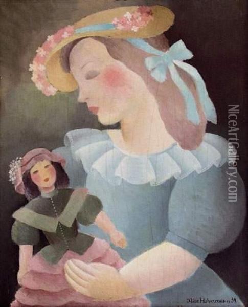 Fille A La Poupee (1934) Oil Painting - Alice Hohermann