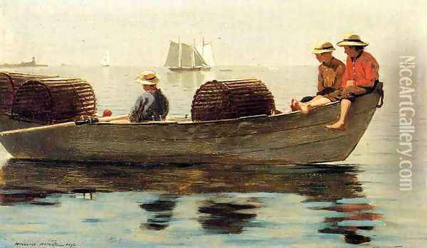 Three Boys in a Dory Oil Painting - Winslow Homer