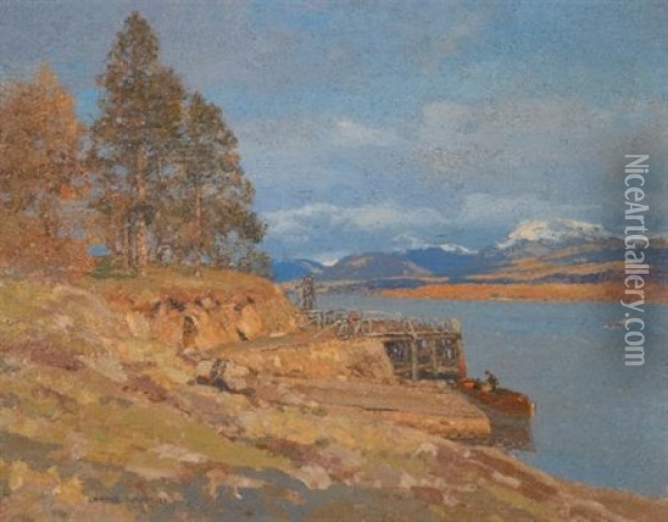 The Calm Of Autumn, Argyll (+ On The Banks Of The Loch; Pair) Oil Painting - George Houston