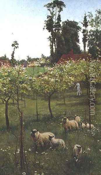 Sheep in an Orchard Oil Painting - Alice Mary Havers