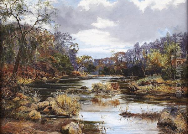 Autumn Tints On The Stream Oil Painting - James Jnr Faed