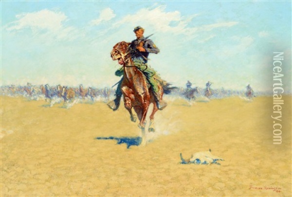 Cutting Out Pony Herds (a Stampede) Oil Painting - Frederic Remington