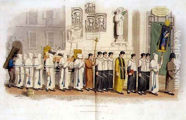 A Funeral Procession in Rome, 1820 Oil Painting - Richard Bridgens