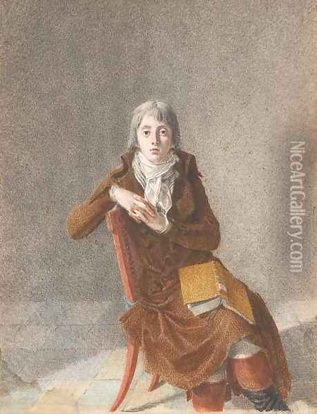 A seated man with an open book on his knees Oil Painting - French School