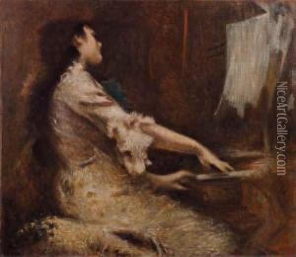 La Giovane Pianista Oil Painting - Luigi Conconi