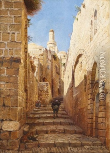 Rue A Jerusalem Oil Painting - Gustav Bauernfeind