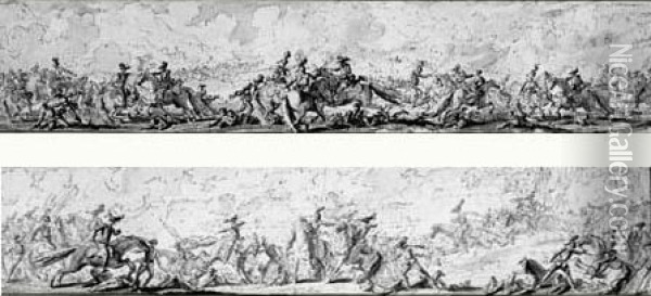 Batailles De Cavaliers Oil Painting - Philibert Benoit De Larue