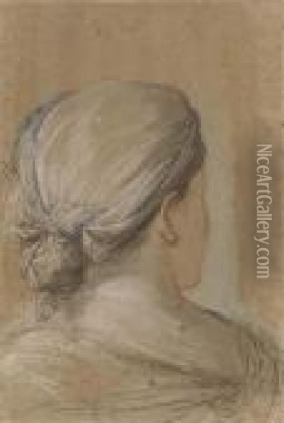 A Woman, Bust-length, Seen From Behind En Profil Perdu Oil Painting - Salvator Rosa