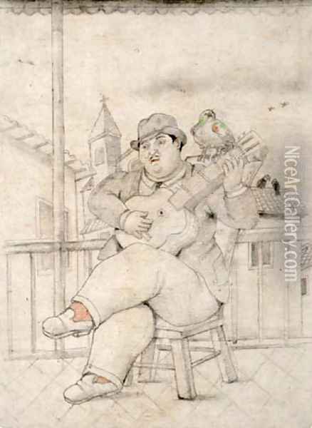 Man Playing The Guitar Oil Painting - Fernando Botero