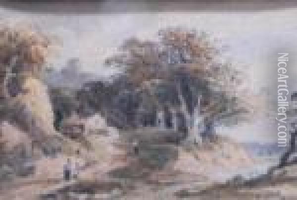 A Pair Of Watercolour Landscapes Oil Painting - John Varley