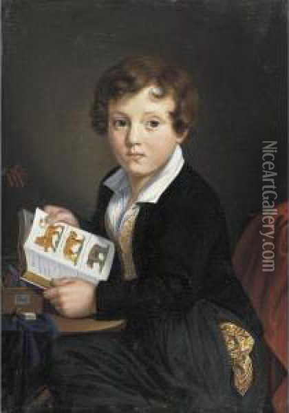 Young Boy Reading A Book Oil Painting - Wilhelm Wanderer