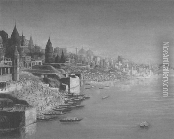 On The Ganges, Benares, India Oil Painting - Charles Field Haseltine