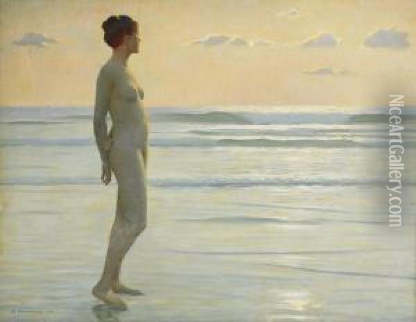 Madchen Am Strand Oil Painting - Max Nonnenbruch