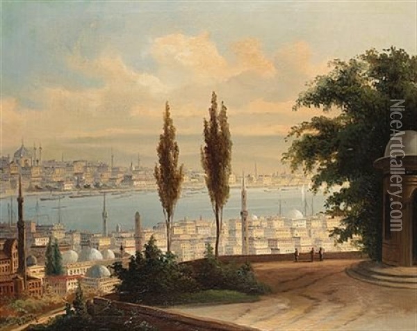 The Bosphorus, Istanbul Oil Painting - Erik Bogdanffy Pauly