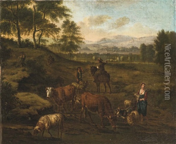 Pastorale Vor Idealer Landschaft Oil Painting - Jan van Gool