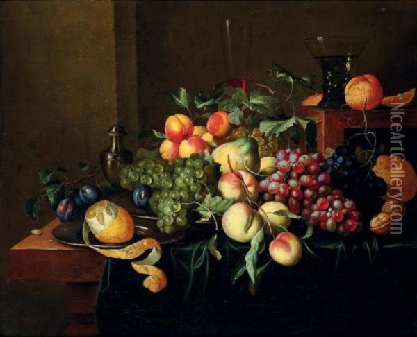 Nature Morte Aux Fruits Sur Un Entablemnent Oil Painting - Alexander Coosemans