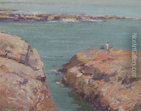 Rocks At Ogunquit, Maine Oil Painting - Frank Alfred Bicknell