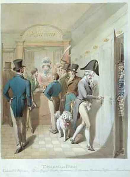 The Office of the Theatre Francais from Tableau de Paris 1815-30 Oil Painting - George Emmanuel Opitz