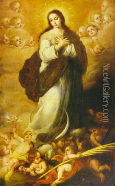 Inmaculada Oil Painting - Francisco Meneses Osorio