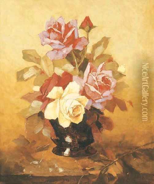 Still Life with Roses Oil Painting - Franz Bischoff
