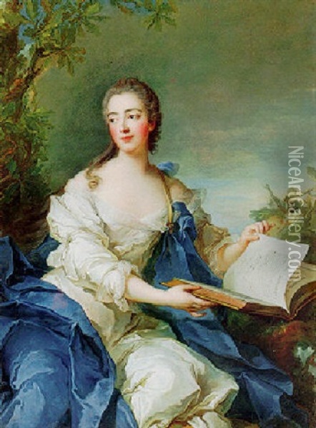 Portrait Of The Princess De Rohan Reading The Histoire Universelle Oil Painting - Jean Marc Nattier