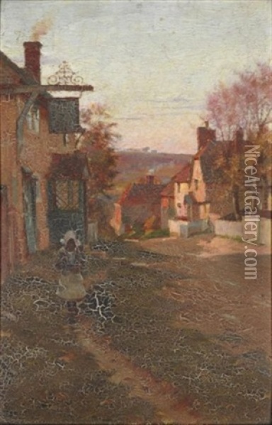 Walking On The Village Path Oil Painting - Blandford Fletcher
