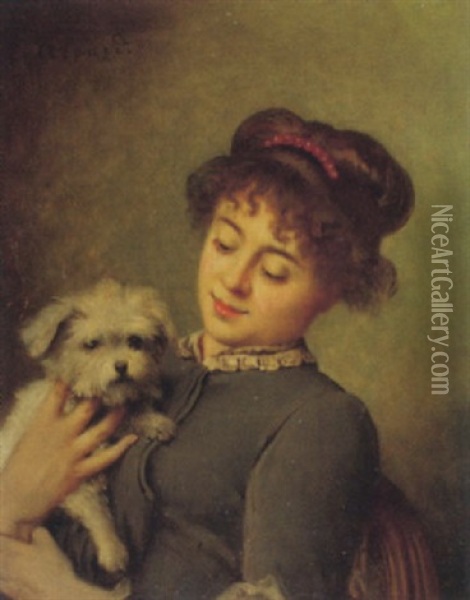 Portrat Einer Jungen Frau Mit Hund Oil Painting - Eugene Accard