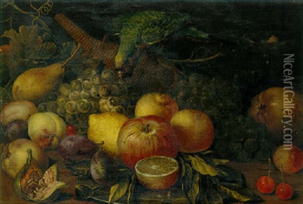 Fruchtstilleben Mit Einem Ara Oil Painting - Ernest De Lairesse