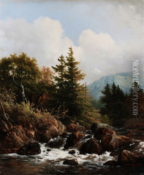 Gebirgige Landschaft Mit Einem Wasserfall Im Bachlauf Oil Painting - Hendrik van de Sande Bakhuyzen
