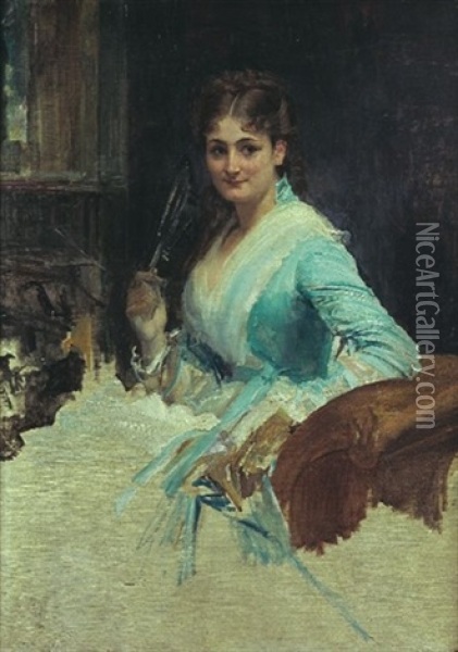 Portrait De Madame De Gironde Oil Painting - Paul Baudry