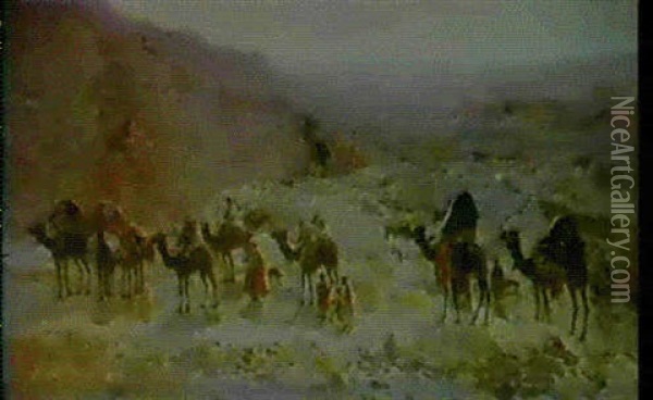A Caravan In The Desert Oil Painting - Jose Navarro Llorens