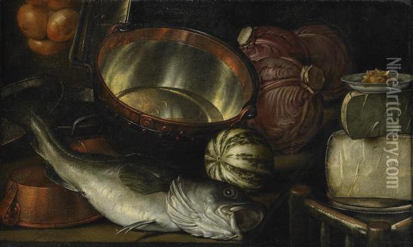 Stilleben Med Fisk Och Gronsaker Oil Painting - Cornelis Jacobsz Delff