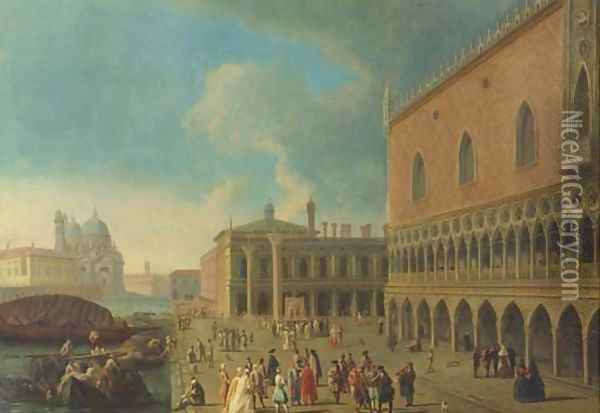 The Doge's Palace and the Piazzetta di San Marco, Venice, with the entrance to the Grand Canal and Santa Maria della Salute Oil Painting - (Giovanni Antonio Canal) Canaletto