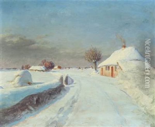 Scenery At A Small House On A Clear Winter Day Oil Painting - Hans Andersen Brendekilde