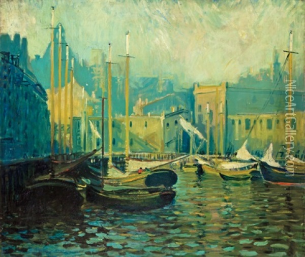 T-wharf, Boston Oil Painting - Arthur Clifton Goodwin