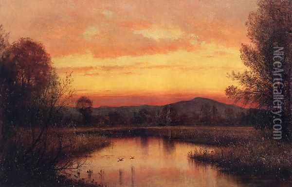Twilight on the Marsh Oil Painting - Thomas Worthington Whittredge