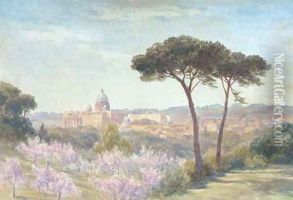 A view of Rome through the trees Oil Painting - English School