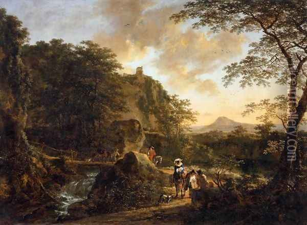 Landscape with a Peasant Woman on a Mule Oil Painting - Jan Both