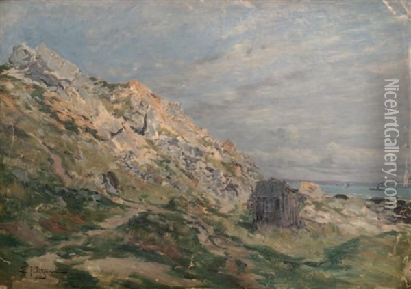 Cabane Sur Les Rochers En Bord De Mer Oil Painting - Edmond Marie Petitjean