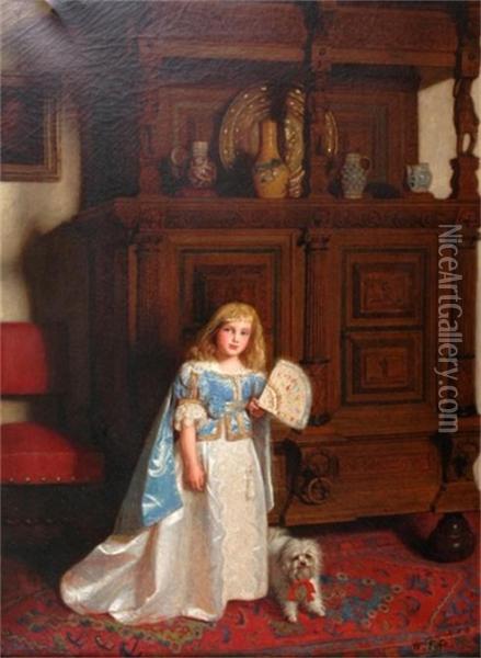 A Young Girl With Her Dog In An Interior Oil Painting - William B. Collier Fyfe