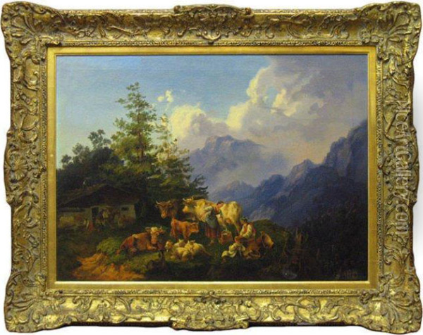 Szenerie Am Bergbauernhof Oil Painting - Arthur Kurz