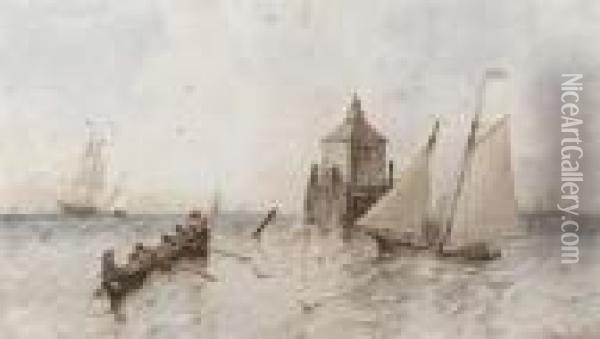 Heavy Seas Off A Lighthouse Oil Painting - Albert Van Beest