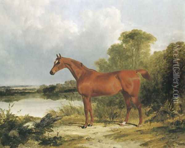 A Chestnut Hunter 1838 Oil Painting - John Frederick Herring Snr