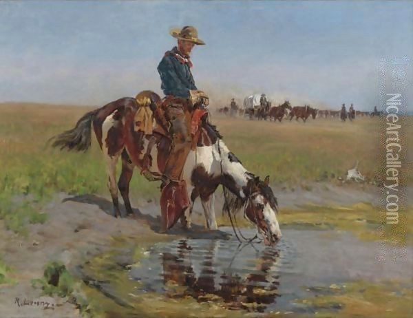 At The Watering Hole Oil Painting - Richard Lorenz