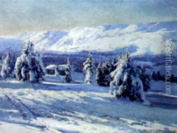 Winter Landscape Oil Painting - Peder Jacob Marius Knudsen