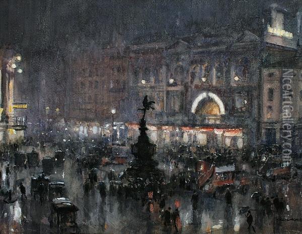 Piccadilly Circus Oil Painting - Cecil G. Charles King