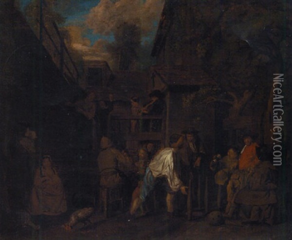 Peasants Merrymaking Outside A Tavern Oil Painting - Jan Josef Horemans the Elder