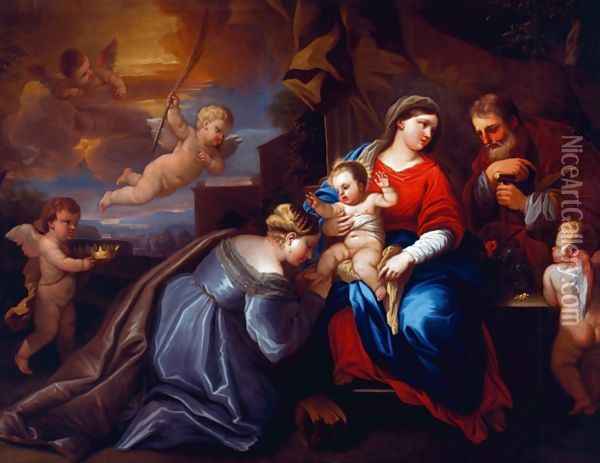 The Mystic Marriage of St. Catherine in a Giordano Composition Oil Painting - (follower of) Rubens, Peter Paul